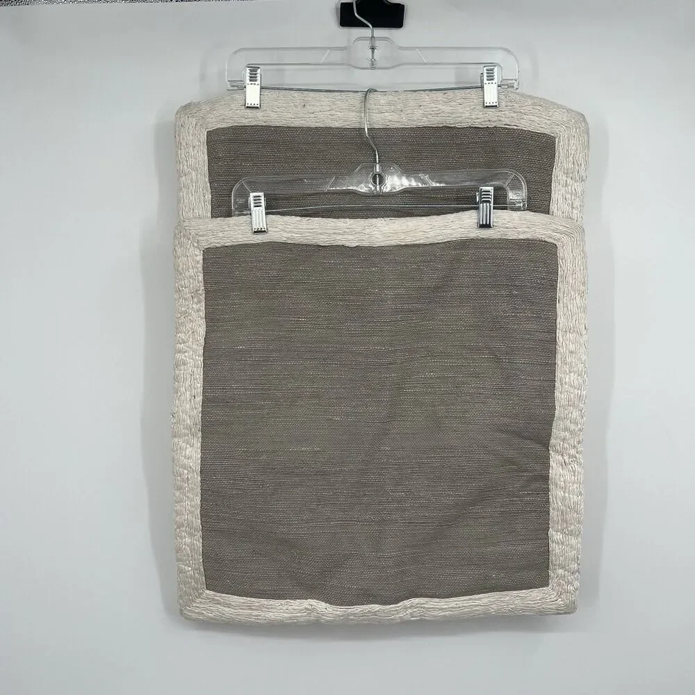 Pair Of West Elm 20x20 Textured Pillow Covers Boho Natural Embroidered Trim Zip